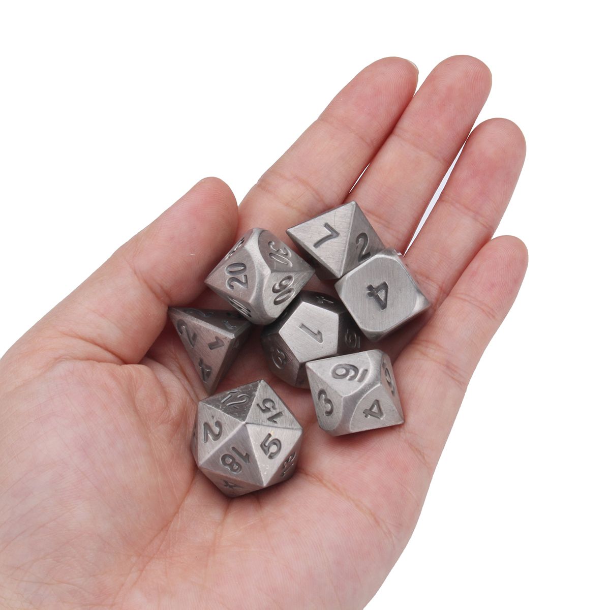 Embossed Antique Metal Polyhedral Dice Role Playing Game Party W/ Bag Ancient Tin