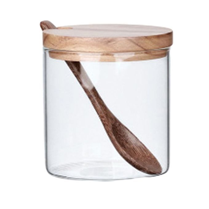 Condiment  Spice Jar Organizer With Cover Wooden Lid B