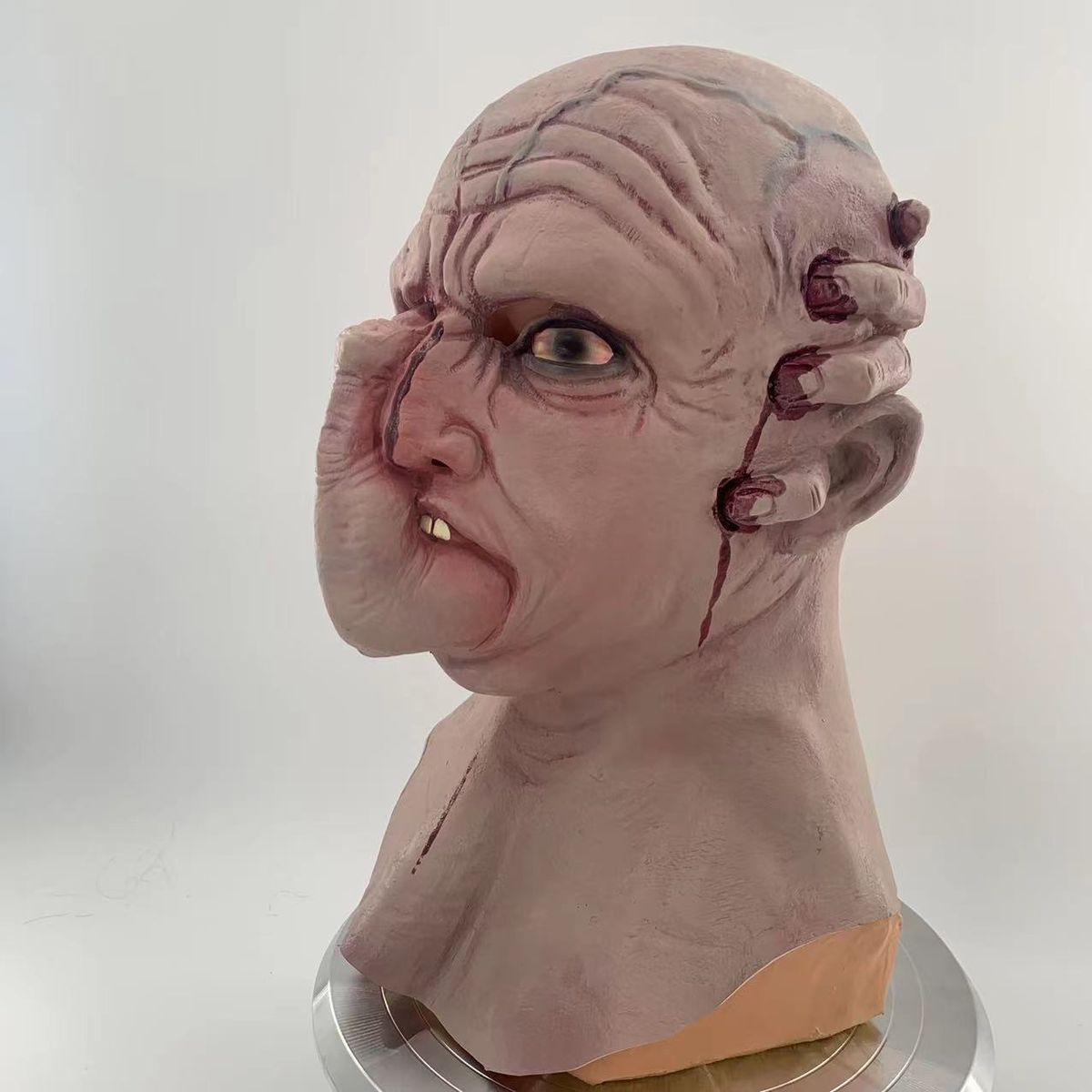 Halloween Bald Blood Scar Mask  Horror Bloody Headgear 3d Realistic Human Face Headgear Halloween Party Mask Cosplay Props