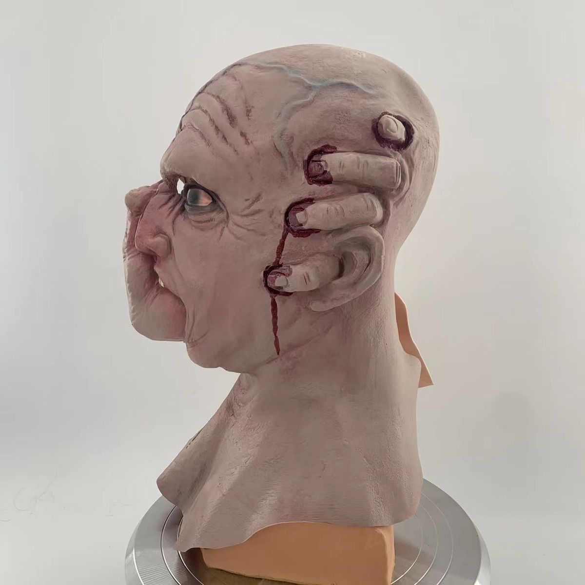 Halloween Bald Blood Scar Mask  Horror Bloody Headgear 3d Realistic Human Face Headgear Halloween Party Mask Cosplay Props