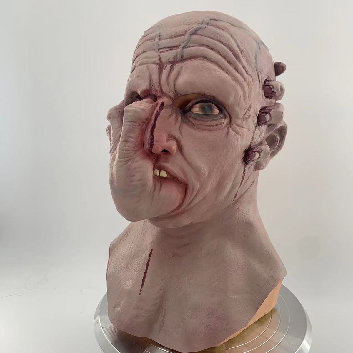 Halloween Bald Blood Scar Mask  Horror Bloody Headgear 3d Realistic Human Face Headgear Halloween Party Mask Cosplay Props