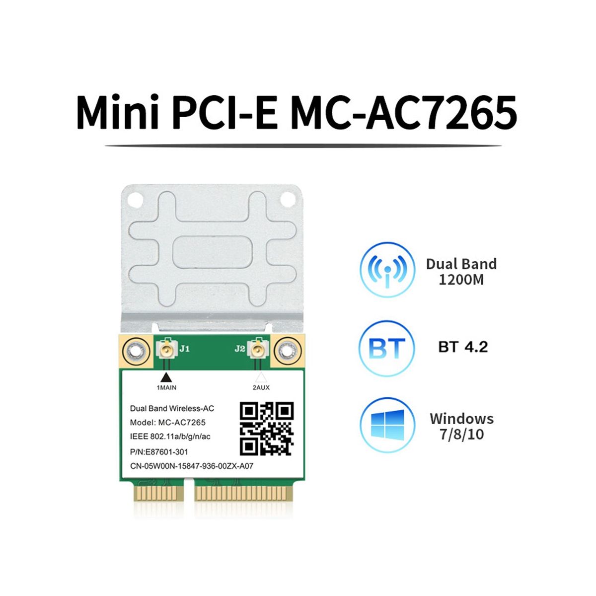 1200Mbps Wireless -AC7265 Dual Band Mini PCI-E WiFi Card