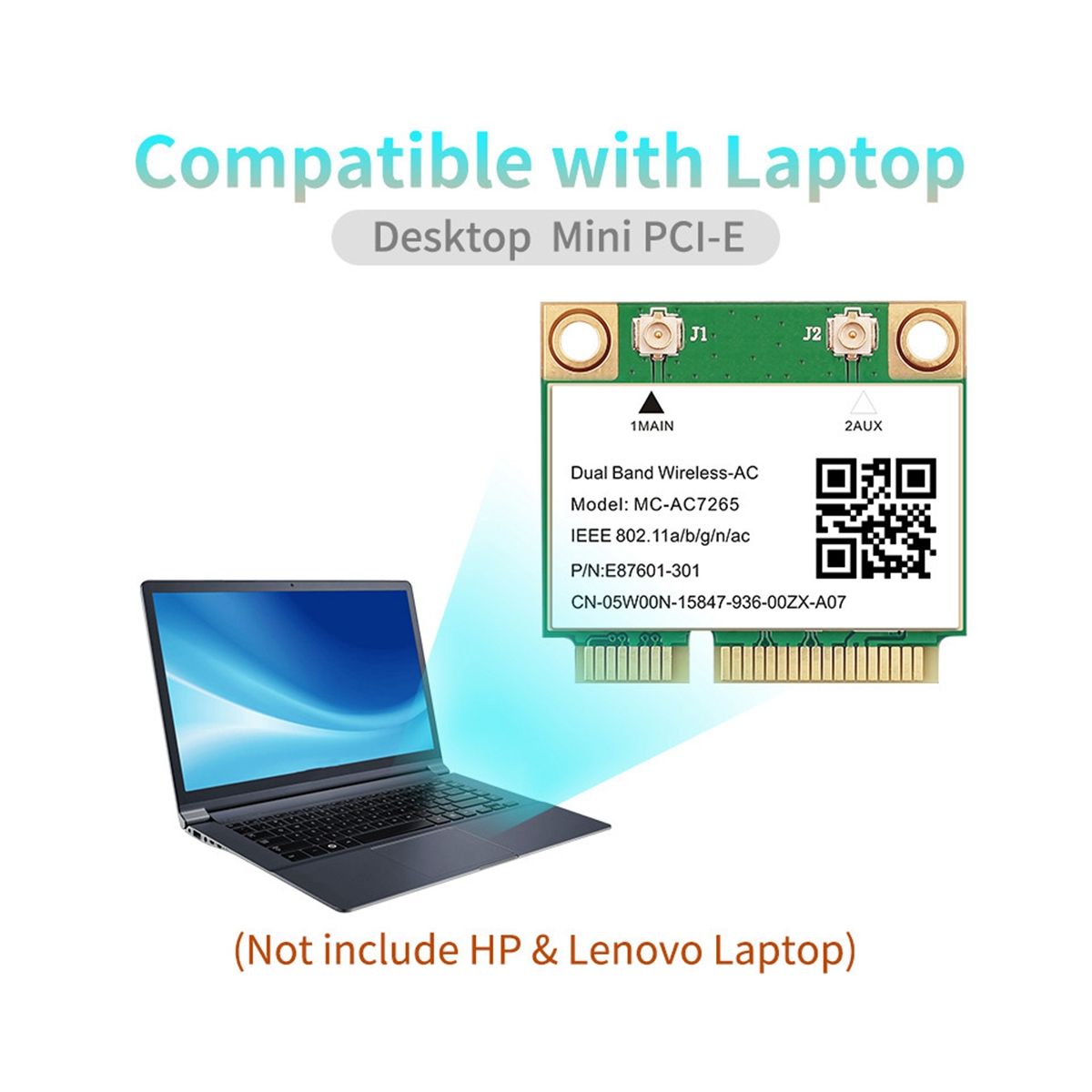 1200Mbps Wireless -AC7265 Dual Band Mini PCI-E WiFi Card