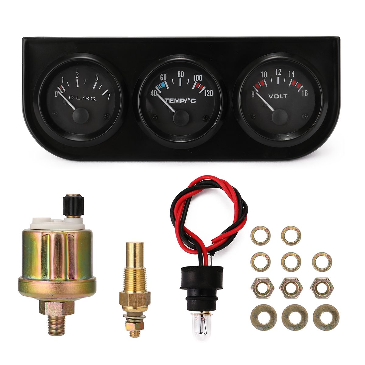 52MM 3-in-1 Volt Meter+Water Temp Gauge+Oil Gauge Kit Volt