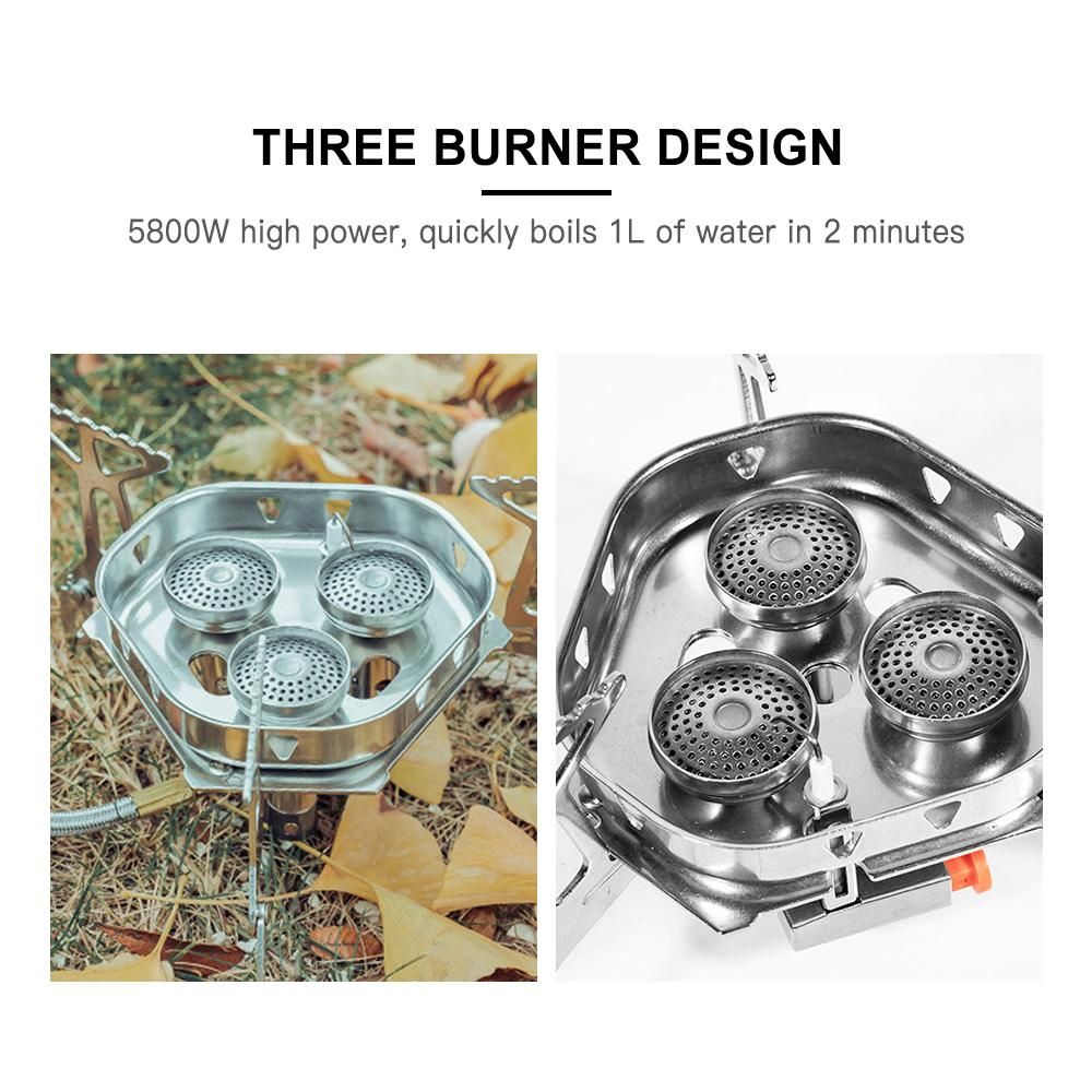 5800W Big Power Backpacking Stove with Piezo Ignition Portable Folding Camping Gas Stove Furnace for Outdoor Cooking Picnic Barbecue
