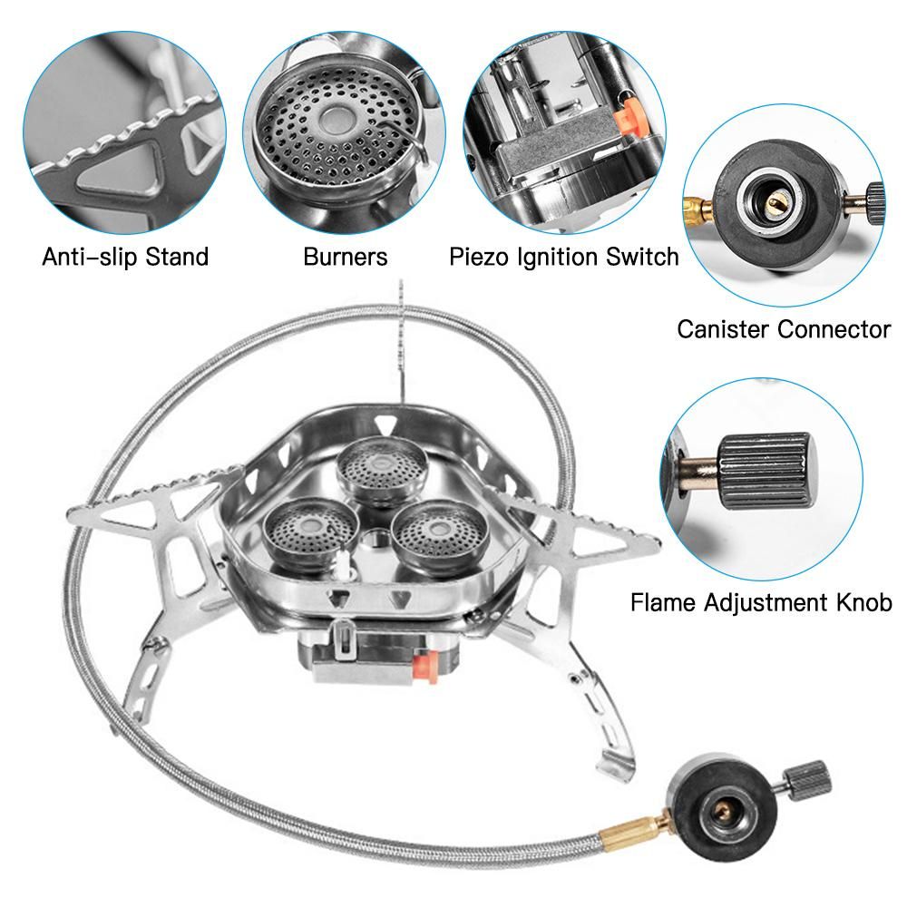 5800W Big Power Backpacking Stove with Piezo Ignition Portable Folding Camping Gas Stove Furnace for Outdoor Cooking Picnic Barbecue