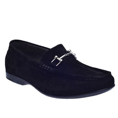 Chain Detail Suede Loafers - Black