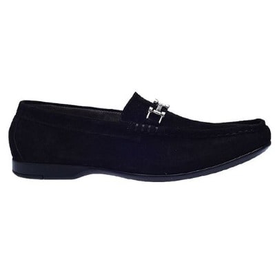 Chain Detail Suede Loafers - Black