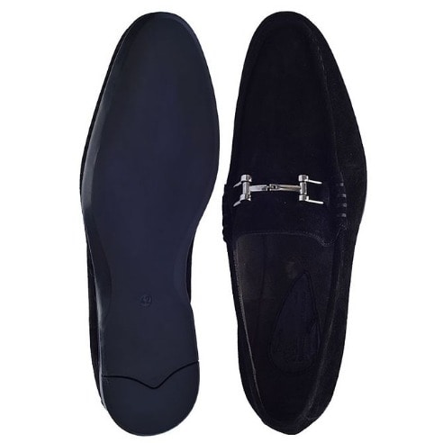 Chain Detail Suede Loafers - Black