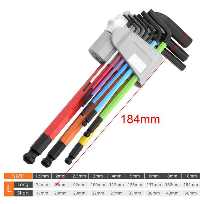 9x Allen Key Set Screwdriver  Wrench Hand Tools Multicoloured For D