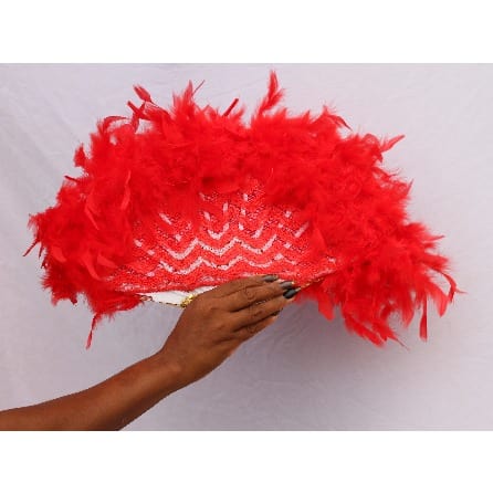 Brides n Queens "Allure Intense" Feathers Bridal Hand-fan - Red