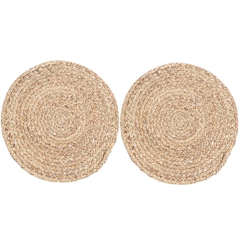 2Pcs 36Cm Natural Water Placemat Round Woven Rattan Table Ma