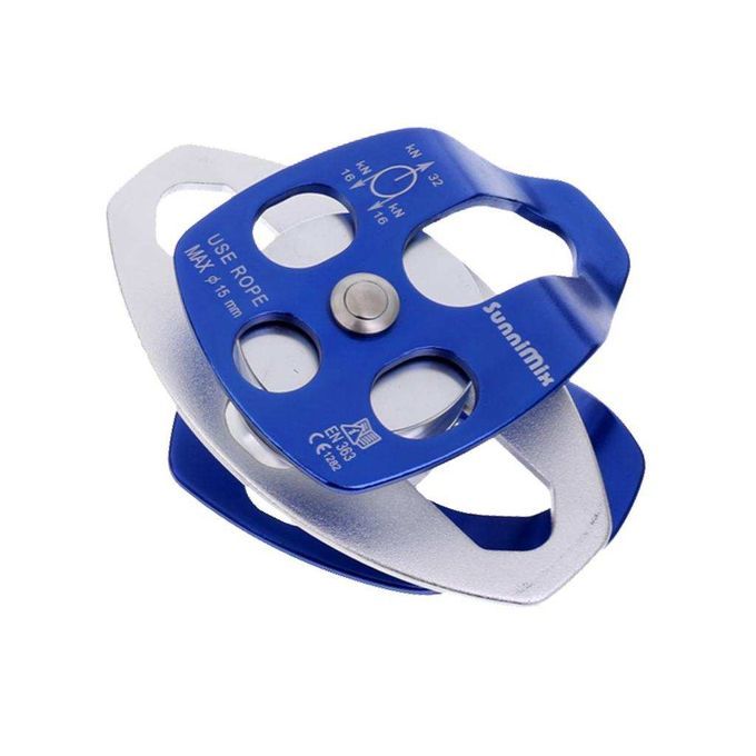 32KN Alloy Double Pulley For Hauling System Climbing Rigging   Blue