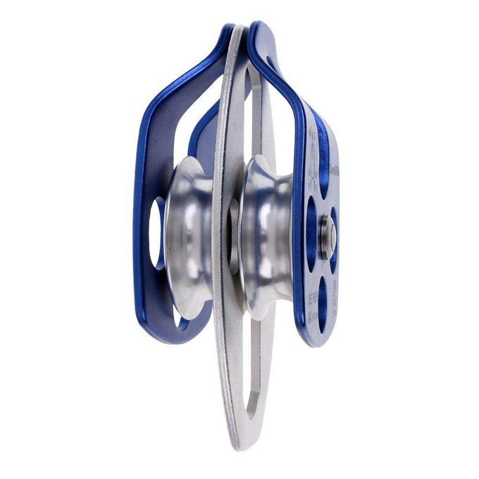 32KN Alloy Double Pulley For Hauling System Climbing Rigging   Blue