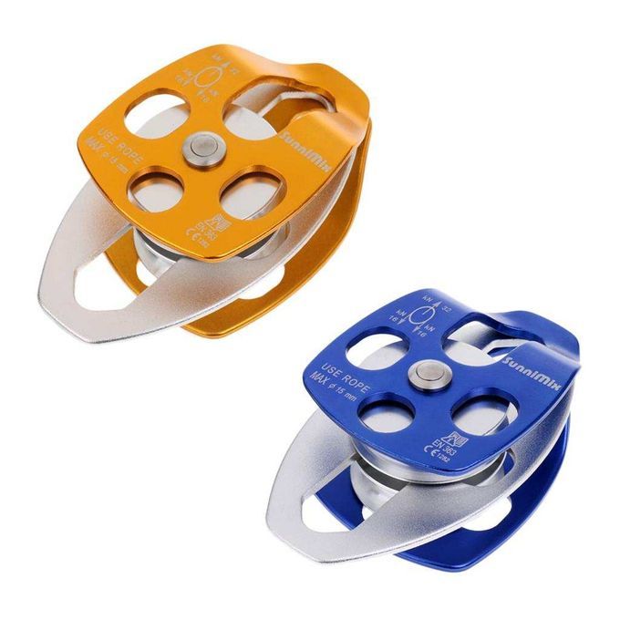 32KN Alloy Double Pulley For Hauling System Climbing Rigging   Blue
