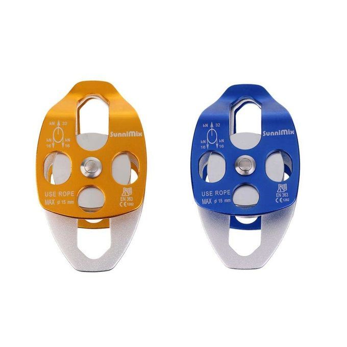 32KN Alloy Double Pulley For Hauling System Climbing Rigging   Blue