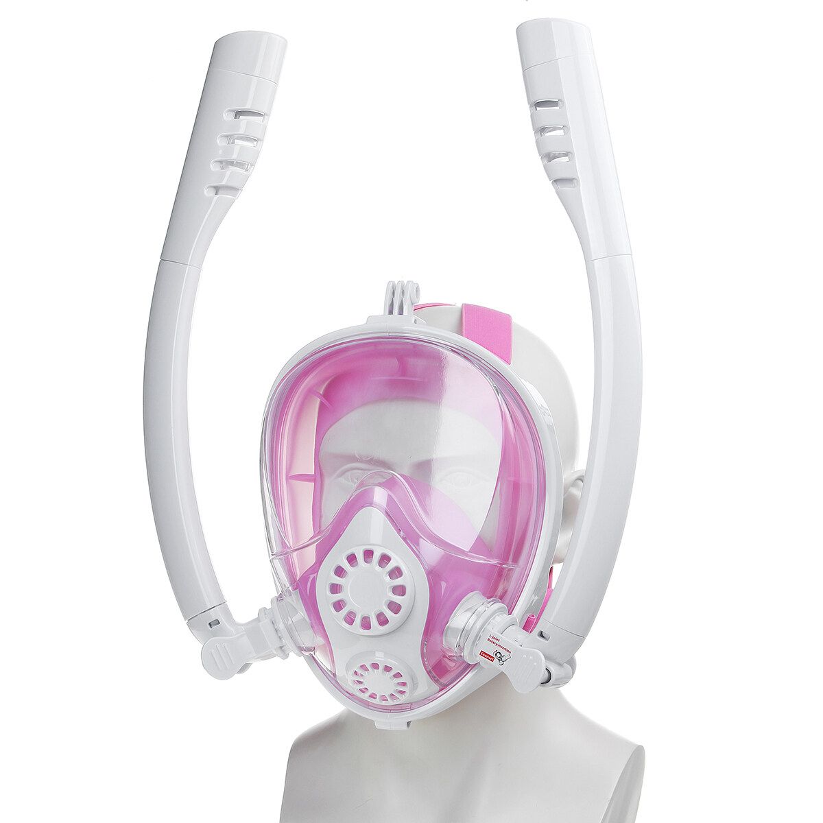 180° TWO Intake Tubes Silicone Diving Mirror Anti Fog Detachable Dry Snorkeling Full Face Set Scuba Diving Underwater Wide View Snorkel Swimming [XS/S/M/L/XL] For Adult Youth Child Pink L XL For Adult
