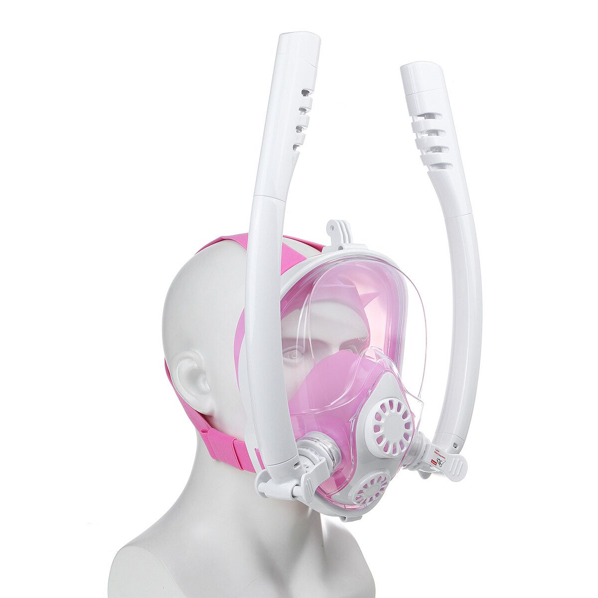 180° TWO Intake Tubes Silicone Diving Mirror Anti Fog Detachable Dry Snorkeling Full Face Set Scuba Diving Underwater Wide View Snorkel Swimming [XS/S/M/L/XL] For Adult Youth Child Pink L XL For Adult