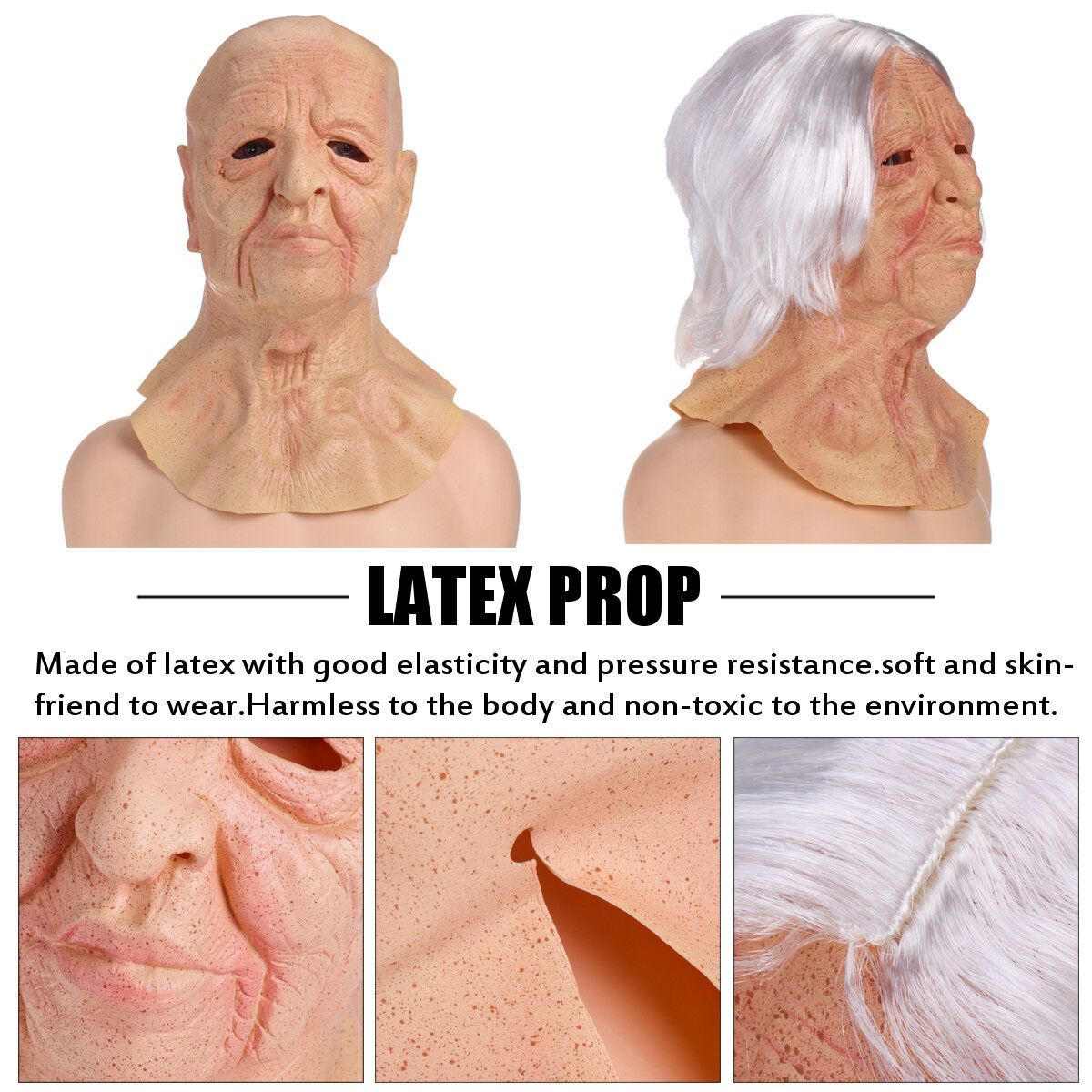 Halloween Old Woman Face Cover Latex Party Cosplay Costume Props Masquerade Without Hair