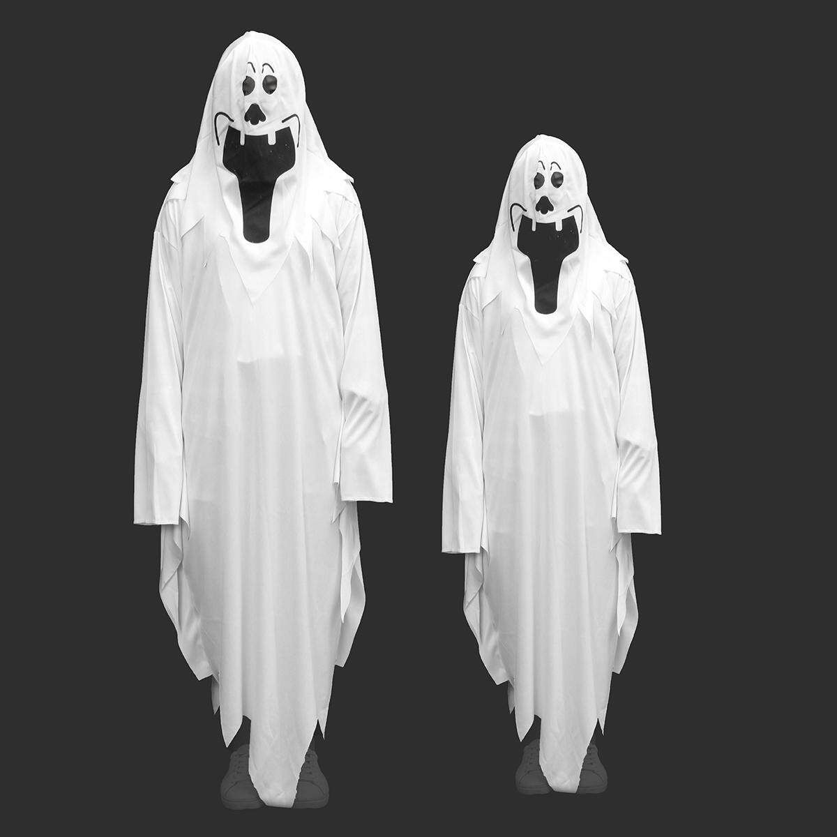 Adult Chirlden White Goule Costume Hoodd Robe Halloween Fancy Family Dress Adult