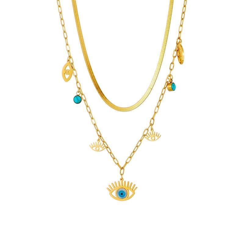 DIEYURO 316L Stainless Steel Blue Eye Shape Pendant Necklace For Women Fashion Gold Color Girls Jewelry Wedding Party Accessorie