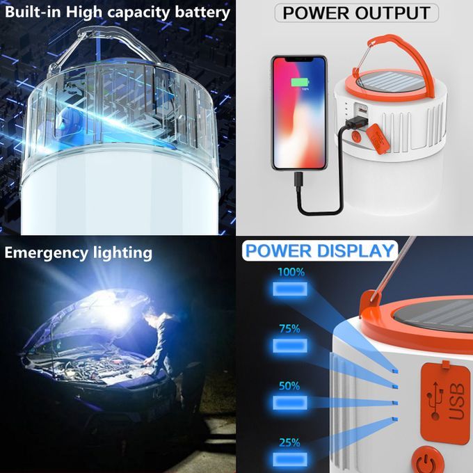 Solar USB In And Out Charging Portable Lanterns Hooking Led Light Table Lamp Flashlights Camping