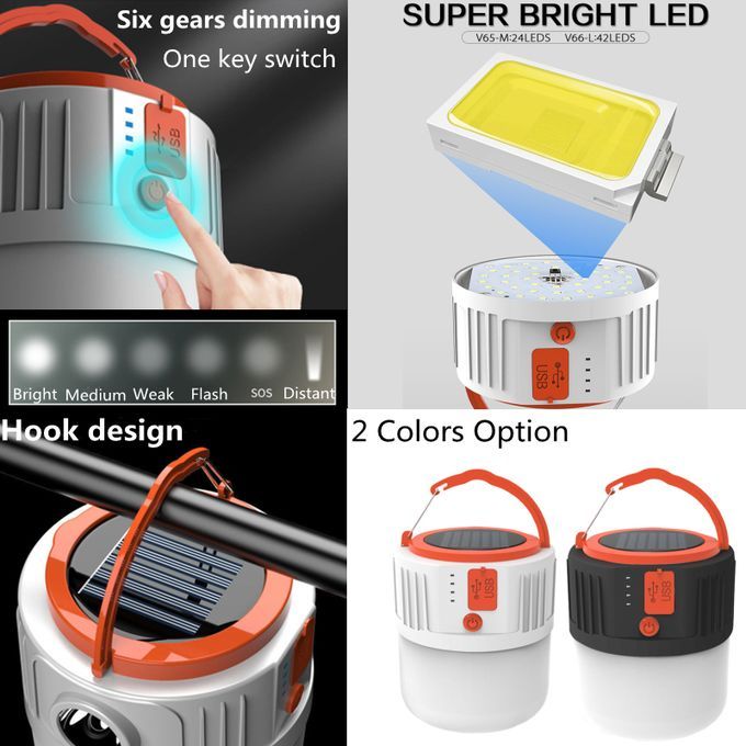 Solar USB In And Out Charging Portable Lanterns Hooking Led Light Table Lamp Flashlights Camping