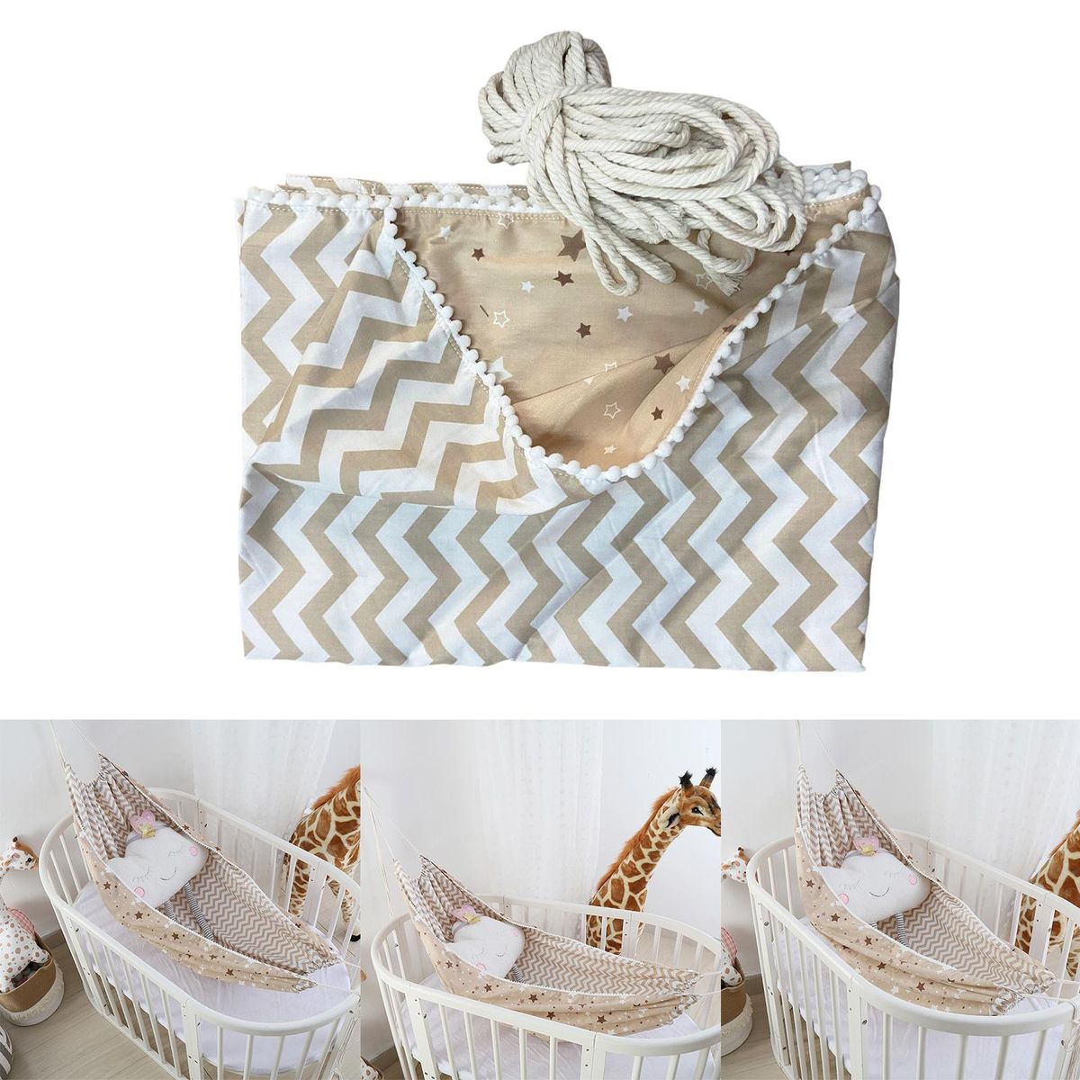 Detachable Portable Baby Hammock Crib Indoor Outdoor Khaki