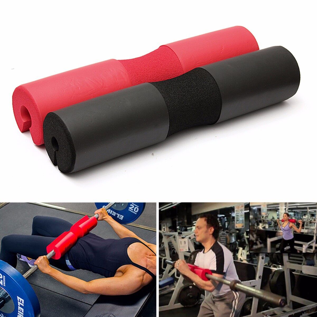 Foam Padded Barbell Bar Pad Cover For Squat Weight Lifting Shoulder Back Black (black)
