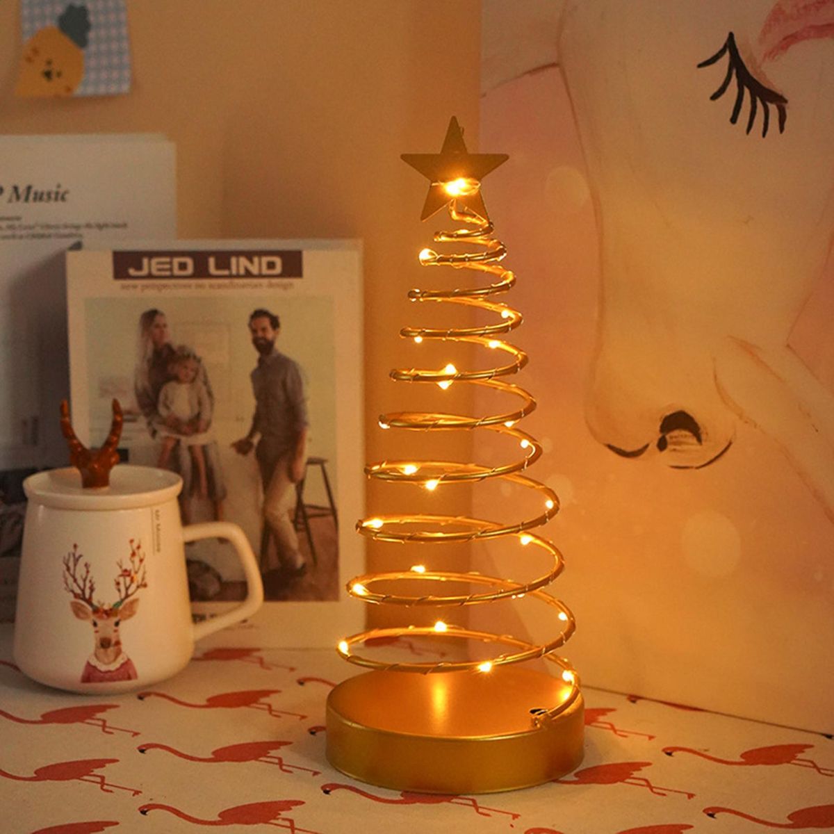 Iron Spiral Star Lamp Christmas Room Decoration Warm Night Light Small Lightweight Desktop Decoration