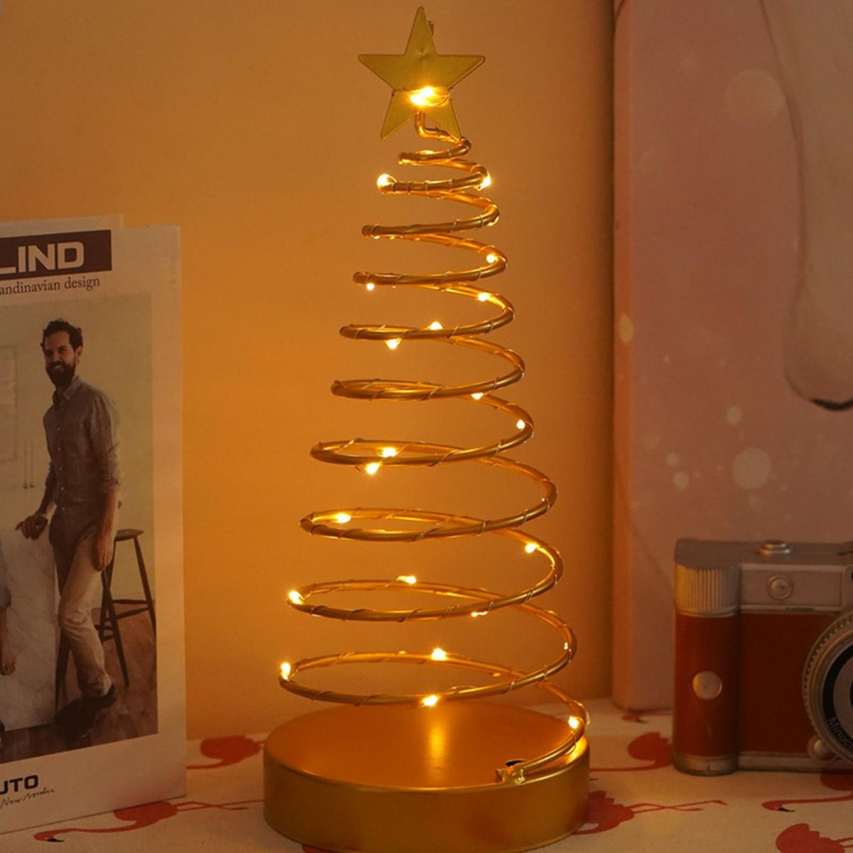 Iron Spiral Star Lamp Christmas Room Decoration Warm Night Light Small Lightweight Desktop Decoration