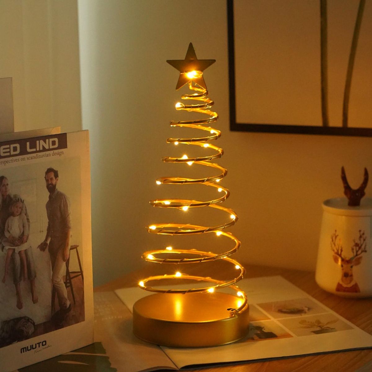 Iron Spiral Star Lamp Christmas Room Decoration Warm Night Light Small Lightweight Desktop Decoration