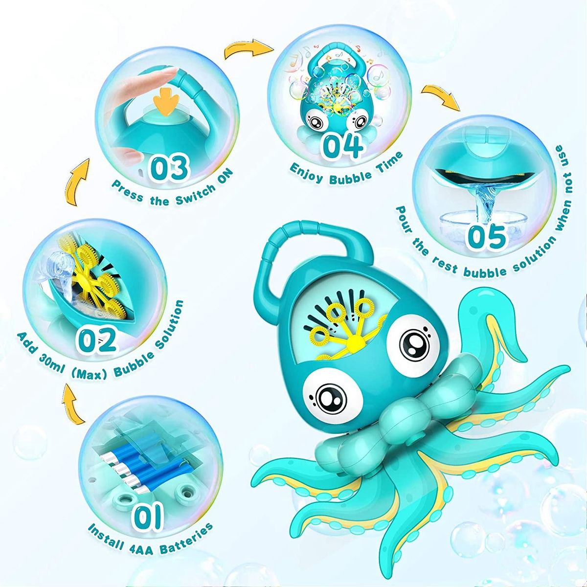 Octopus Automatic Bubble Machine, Portable Music Bubble