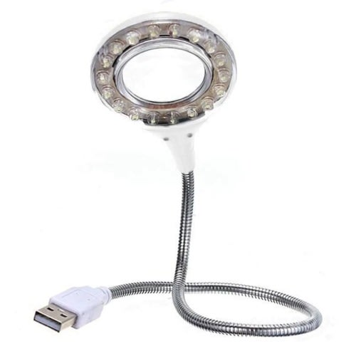 Flexible 18 USB LED Light Reading Lamp With Magnifier - White