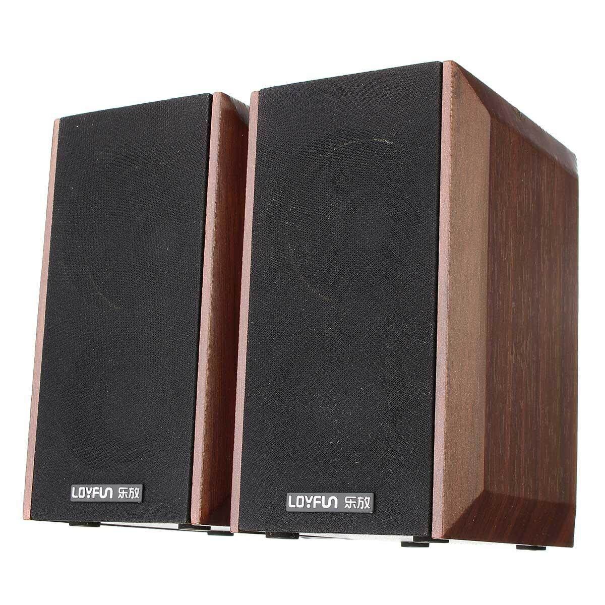 LOYFUN M50 High Sound Quality USB 2.0 Wooden Speakers Mahogany