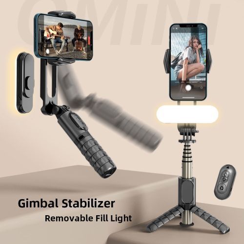 Phone Stabilizer Handheld Gimbal Stabilizer Selfie Stick With Stabilizer With Removable Fill Light Wireless Selfie Stick Tripod(#L09-Black)