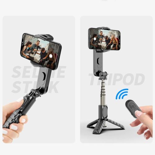 Phone Stabilizer Handheld Gimbal Stabilizer Selfie Stick With Stabilizer With Removable Fill Light Wireless Selfie Stick Tripod(#L09-Black)