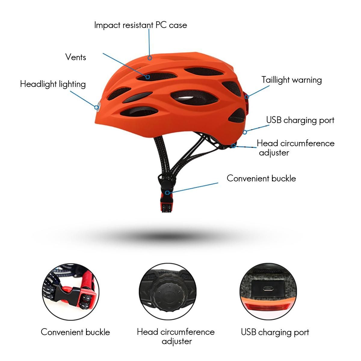 Bicycle Helmet with LED Front Rear Lights Women Men City Helmet Lightweight Bike Helmet for MTB Road Bike,White,M