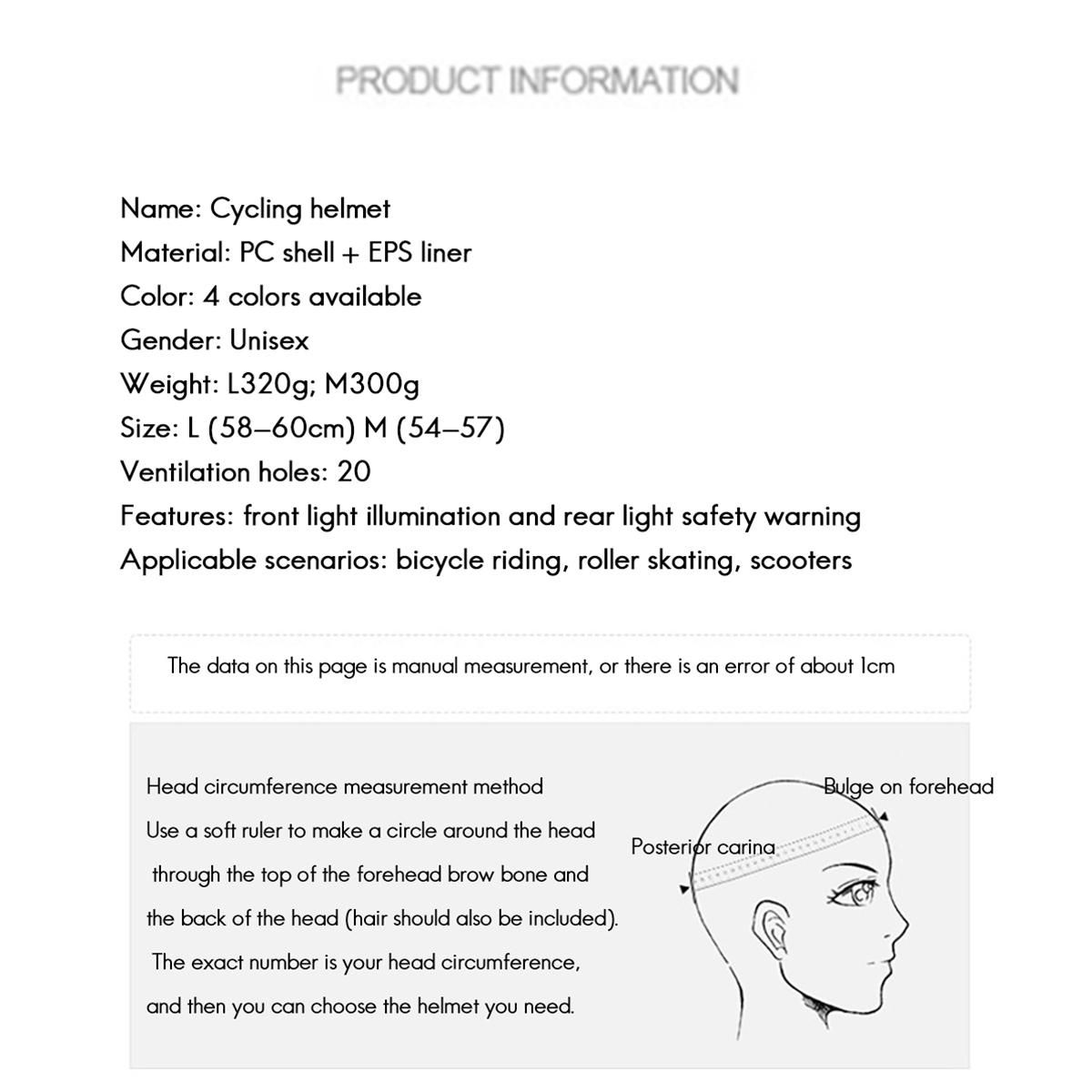 Bicycle Helmet with LED Front Rear Lights Women Men City Helmet Lightweight Bike Helmet for MTB Road Bike,White,M