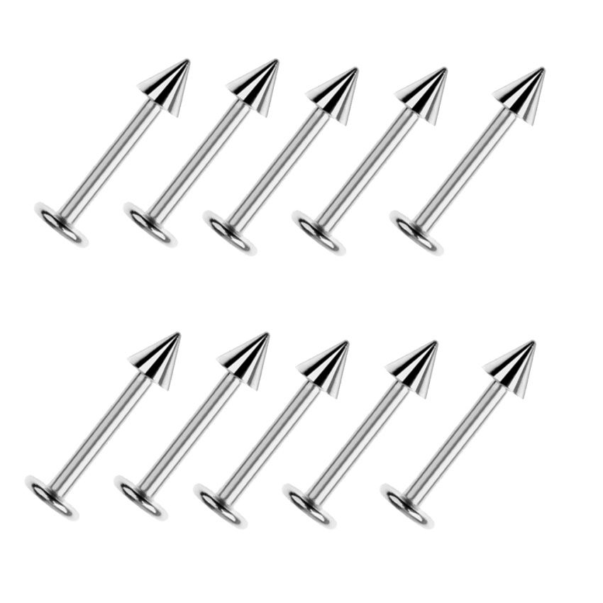 10PCS Men Ladies Fashion Stainless Steel Spike Labret Lip Bar Ear Ring