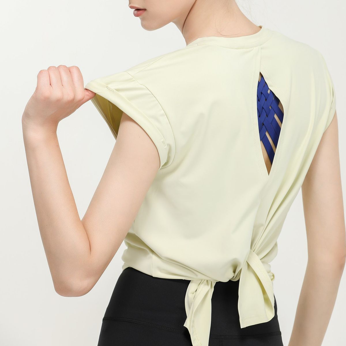 Women Sport T-Shirt Hollow Out Split Back O Neck Short