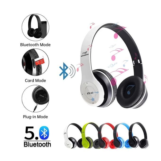 P47 Wireless Bluetooth 5.0 Stereo OverEar Foldable Headphones