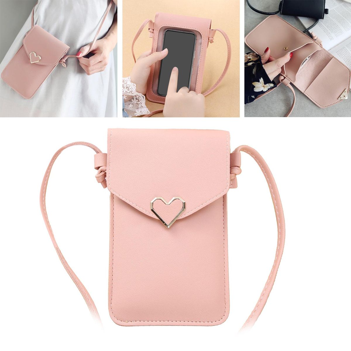 Transparent Touch Screen Purse Retro Lightweight Adjustable For Pink