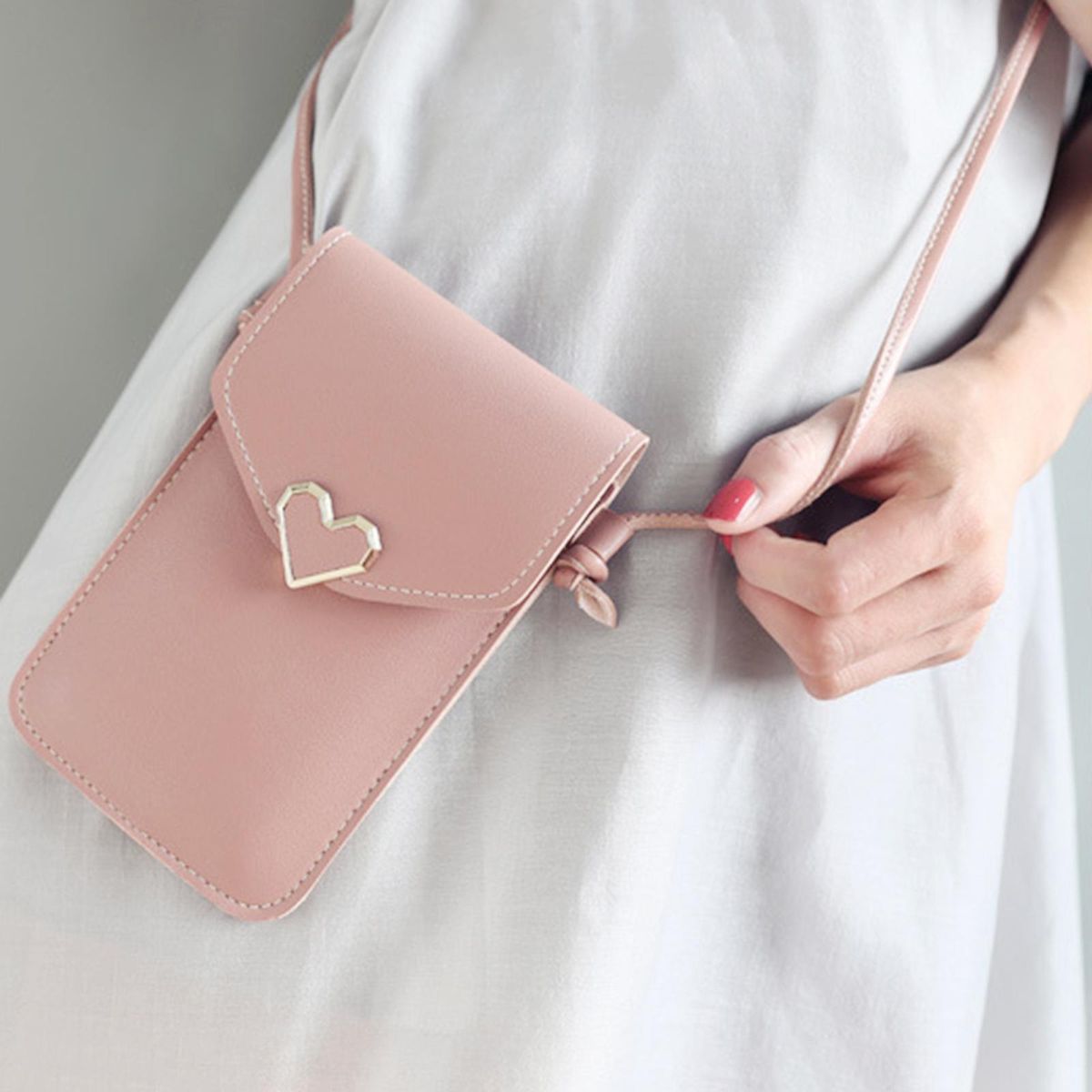 Transparent Touch Screen Purse Retro Lightweight Adjustable For Pink