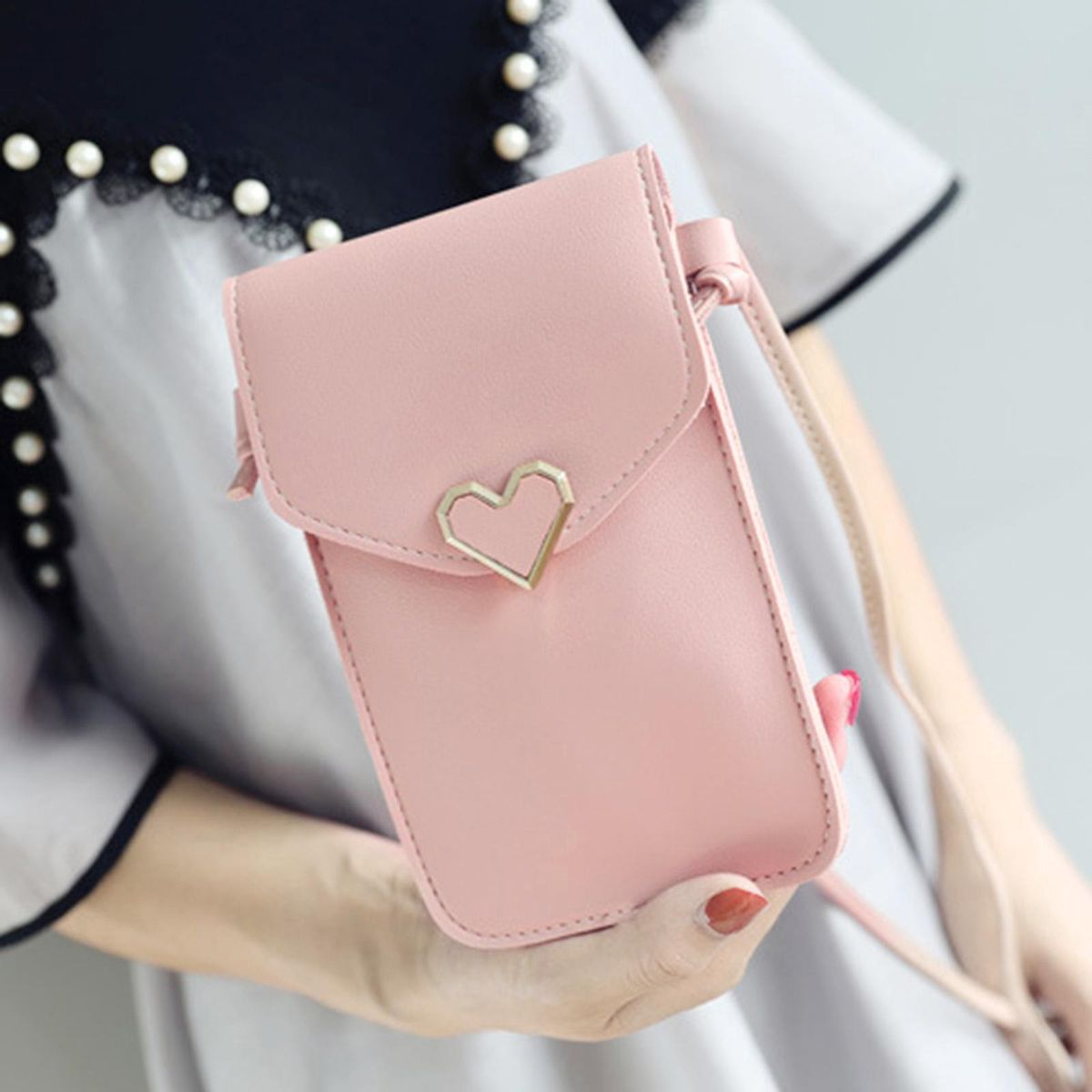 Transparent Touch Screen Purse Retro Lightweight Adjustable For Pink