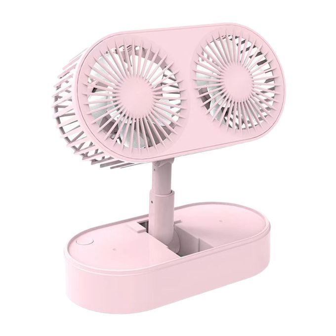 Folding Desktop Fan Dual Fan Rechargeable Mini Desktop Table Fan Pink