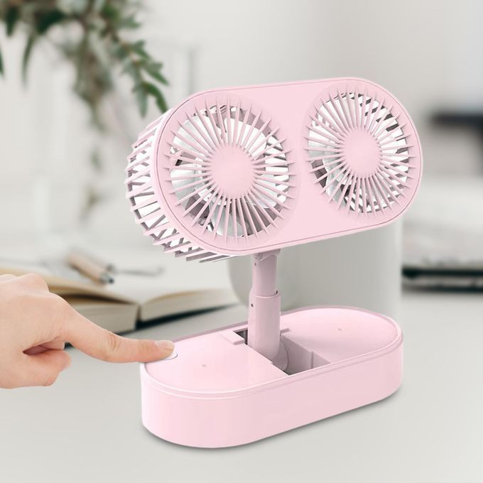 Folding Desktop Fan Dual Fan Rechargeable Mini Desktop Table Fan Pink