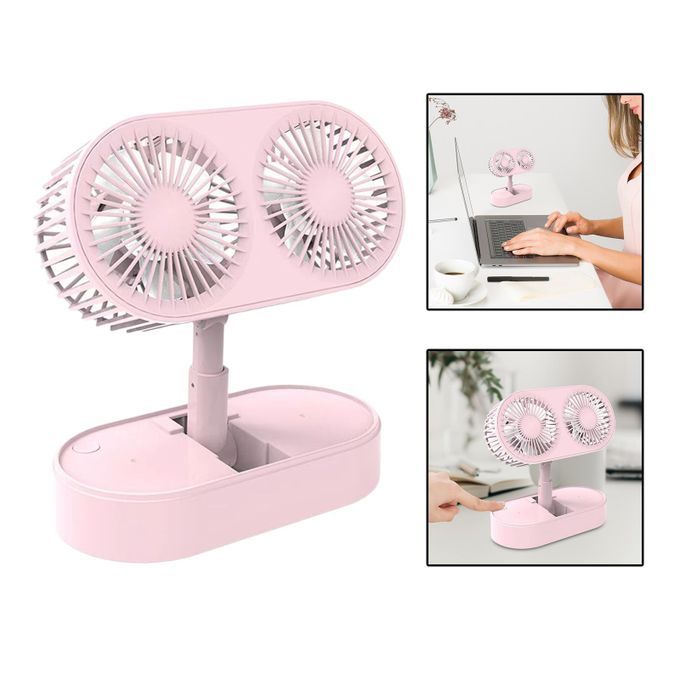 Folding Desktop Fan Dual Fan Rechargeable Mini Desktop Table Fan Pink