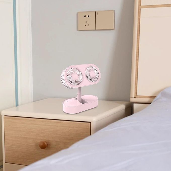 Folding Desktop Fan Dual Fan Rechargeable Mini Desktop Table Fan Pink