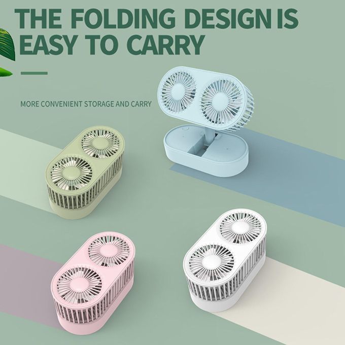 Folding Desktop Fan Dual Fan Rechargeable Mini Desktop Table Fan Pink